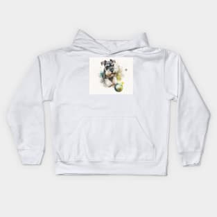 Miniature Schnauzer Playing Ball Watercolour Painting Kids Hoodie